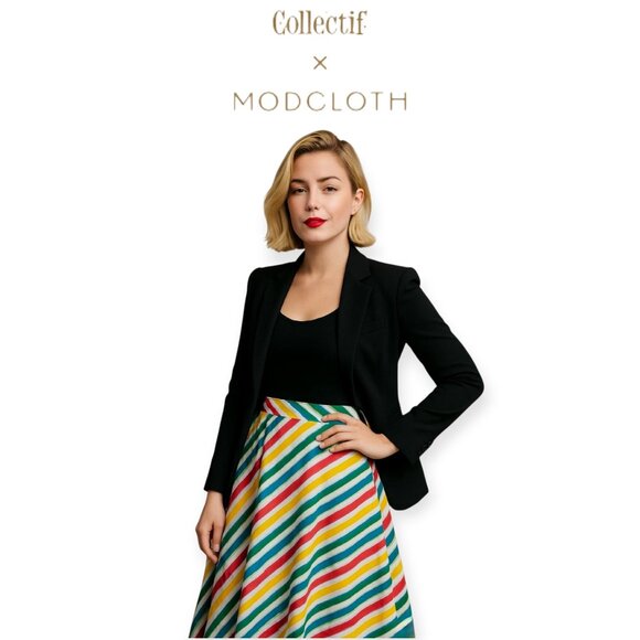 Modcloth Dresses & Skirts - Collectif Modcloth Rainbow Stripe Retro Rockabilly 50s Vintage A-Line Skirt S